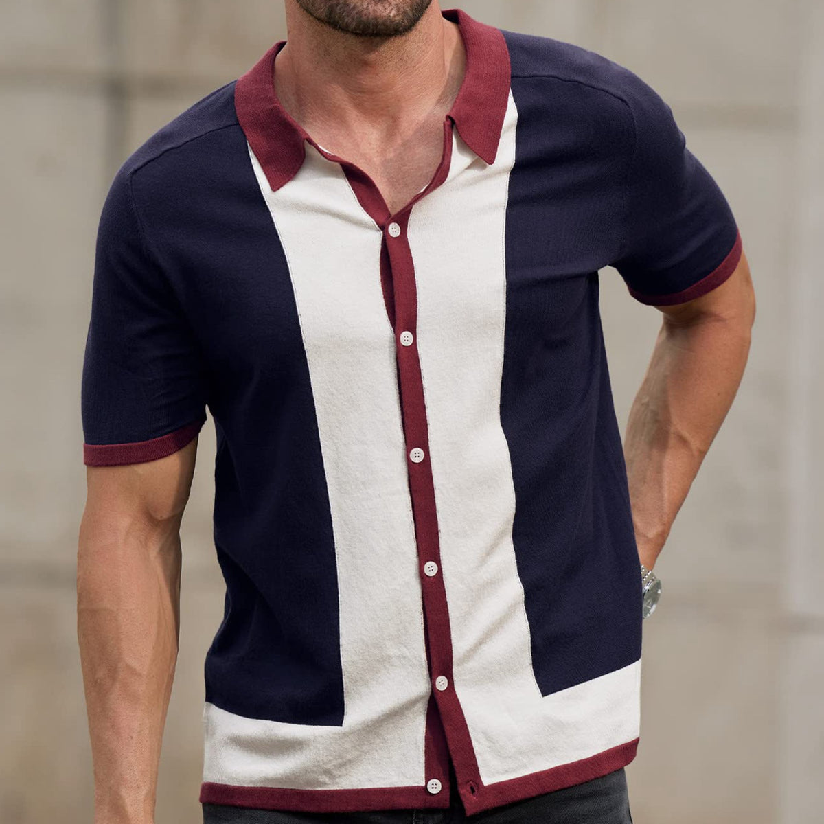 Contrast Collar Button-Up Shirt